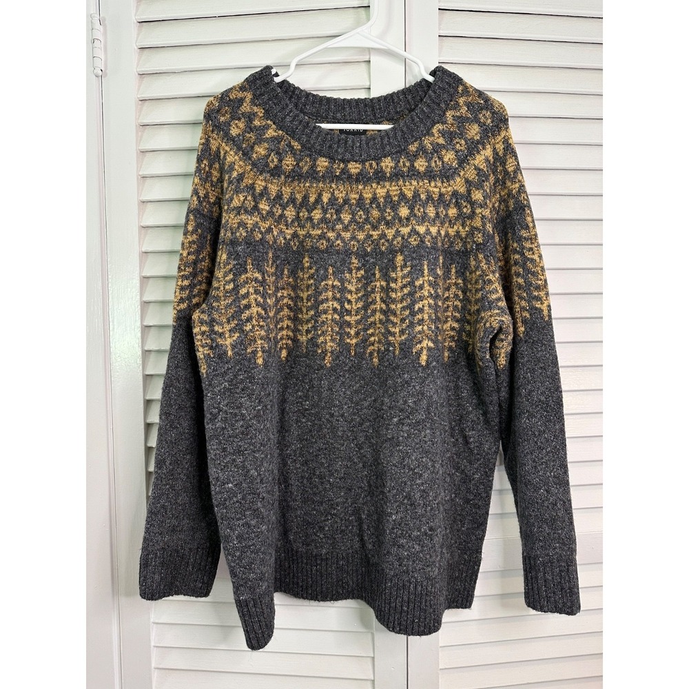 Torrid Size 1 14/16 Gray & Gold Vegan Cashmere Lurex Fair Isle Sweater